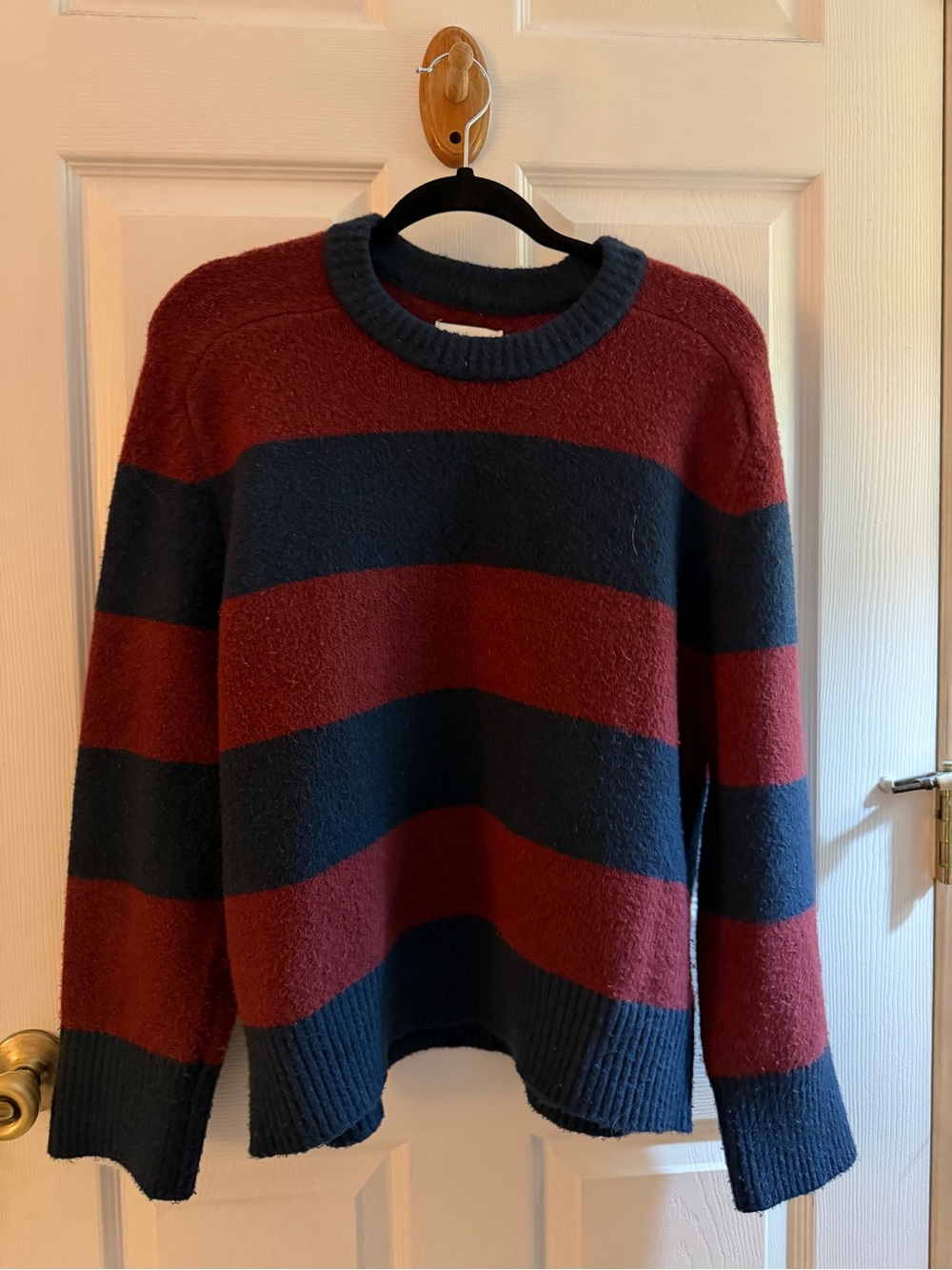 Abercrombie & Fitch Burgundy and Navy Striped Crewneck Sweater